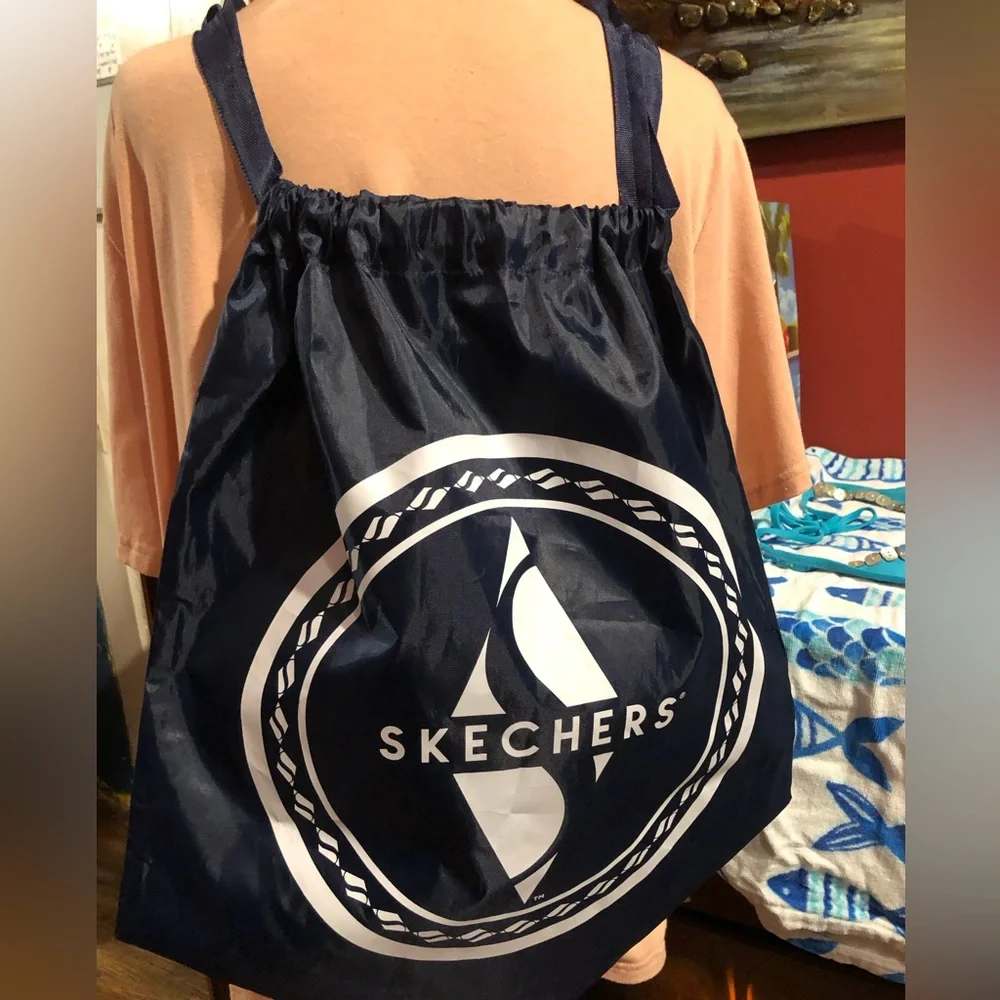#bag 2 Skechers Navy and White Logo Drawstring backpack Bag